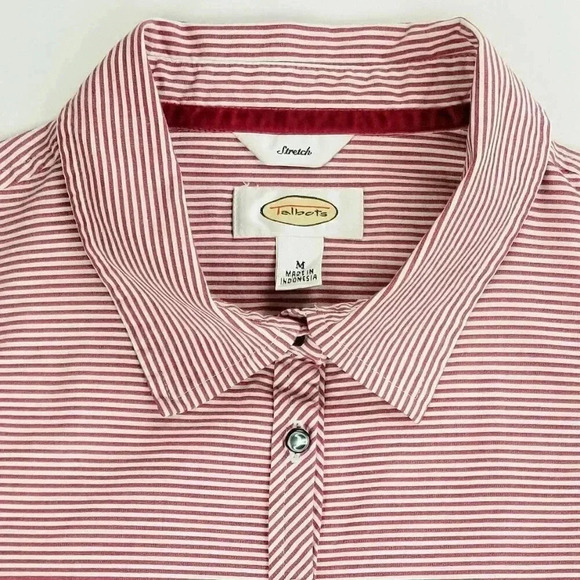 Talbots Stretch Medium Women's Red White Stripe Long Sleeve Cotton Spandex Shirt - Picture 6 of 7